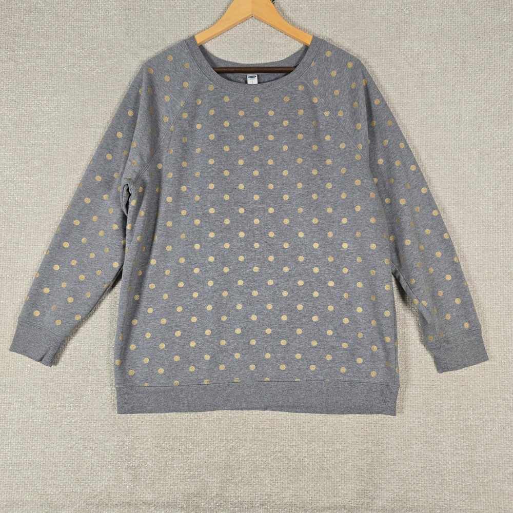 Old Navy Womens Gray Gold Metallic Polka Dot Raglan Sweatshirt Large Pullover